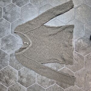 Free People Textured V-Neck Sweater in Taupe